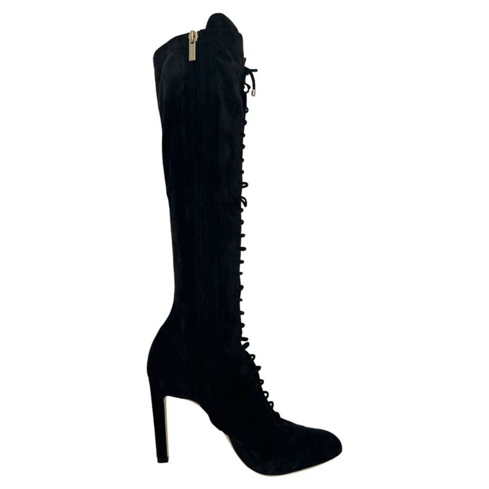 Jimmy Choo Desiree 100 Black Suede Lace-Up Knee-High Boots in Black Suede